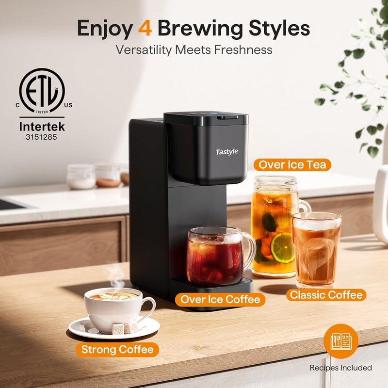 Tastyle Single Serve Coffee Maker for K Cup, Ground and Tea Leaves, Hot and Iced Coffee Machines with Bold Setting, 6 to 16 Oz Brew Sizes, Compact for Small Spaces, Black (2.0 Version) - Image 2
